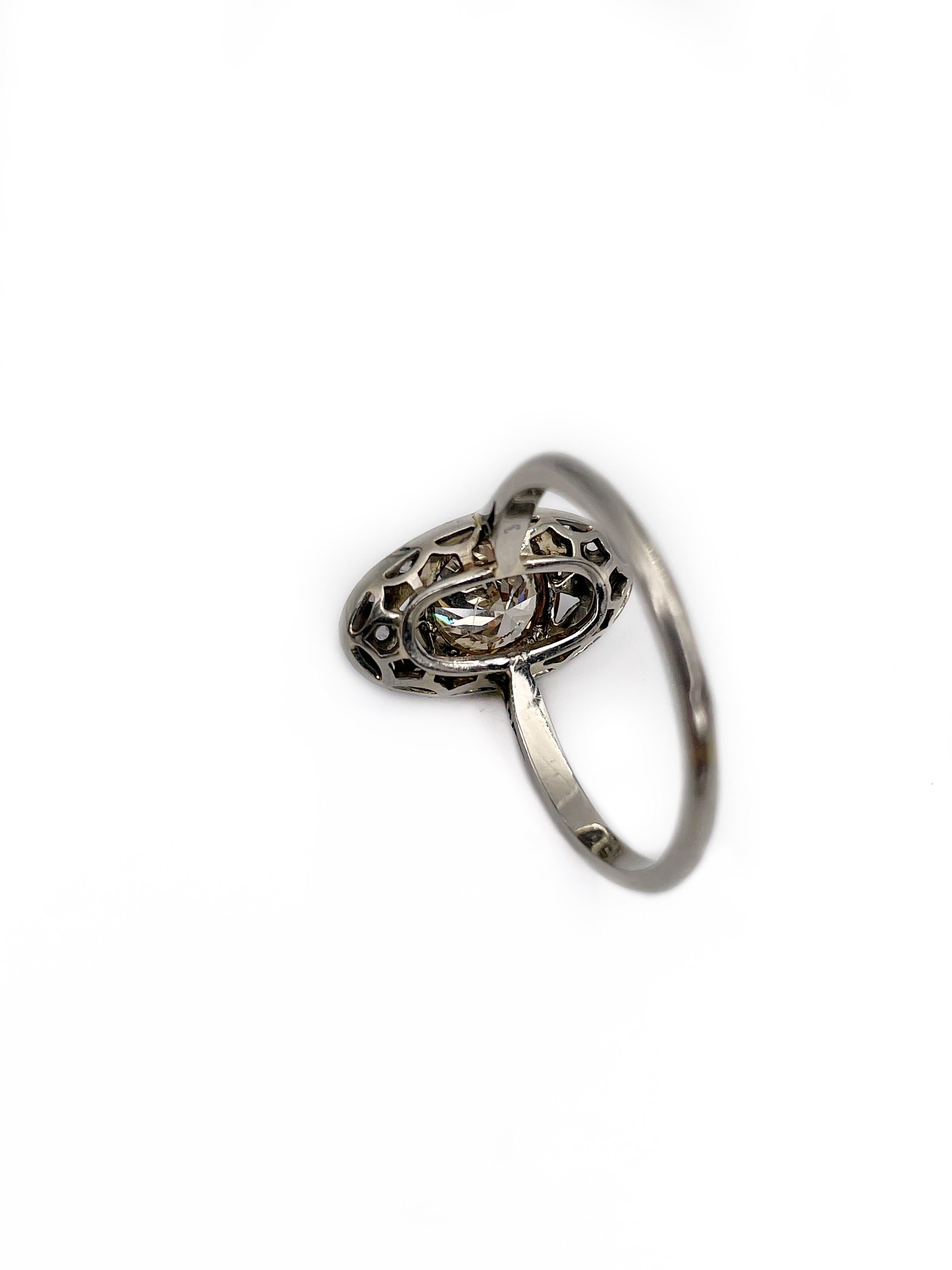 Art Deco 950 Platinum 1.00 Carat Diamond Oval Engagement Ring In Good Condition In Vilnius, LT