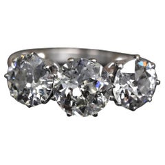 Art Deco 18K White Gold 3-Stone Ring – 3.00ct Old European Cut Diamonds Size 5