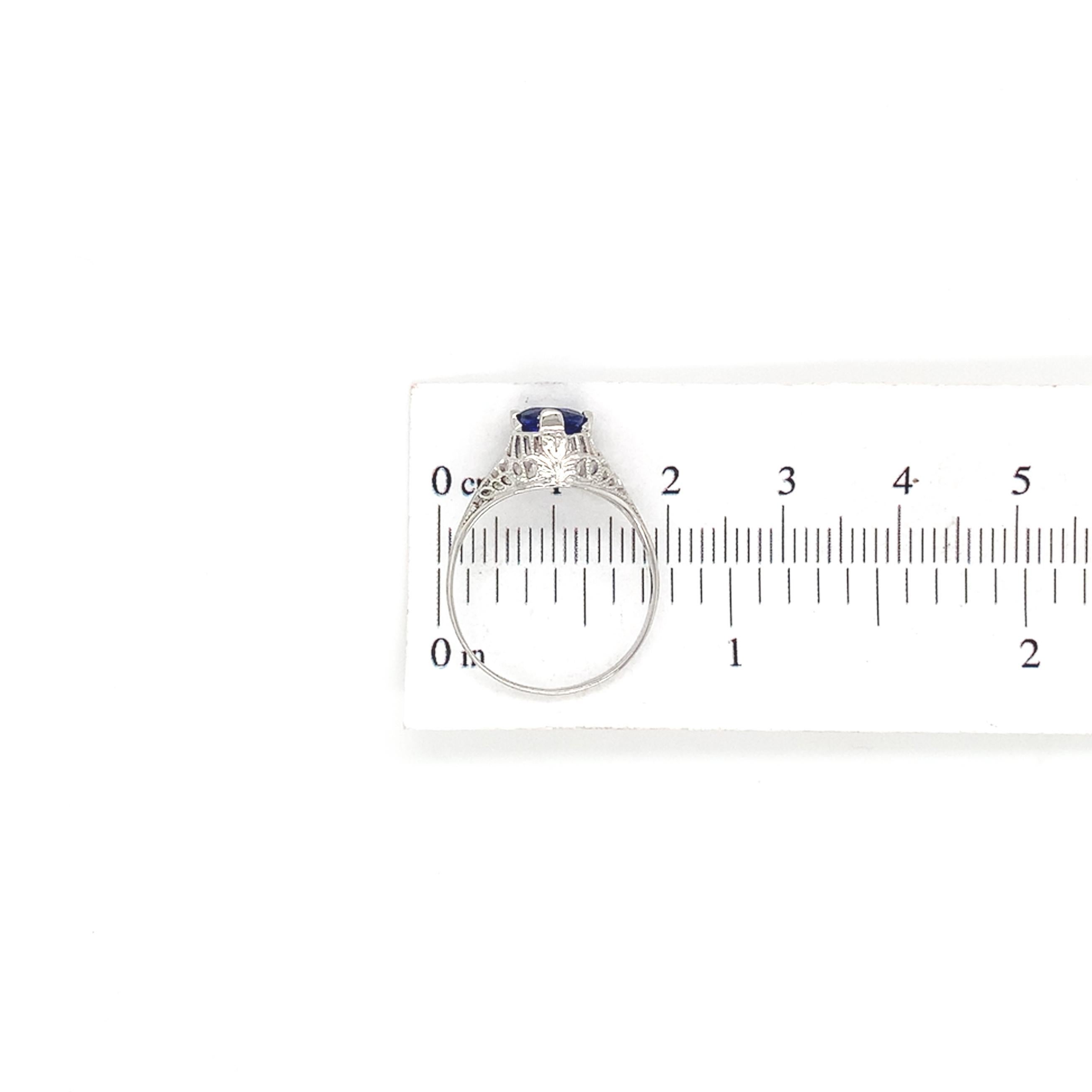 Art Deco 18K White Gold .87ct Sapphire Filigree Ring size 7 For Sale 5