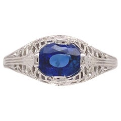 Anillo Art Decó de oro blanco de 18 quilates con filigrana de zafiro de 0,87 ct talla 7