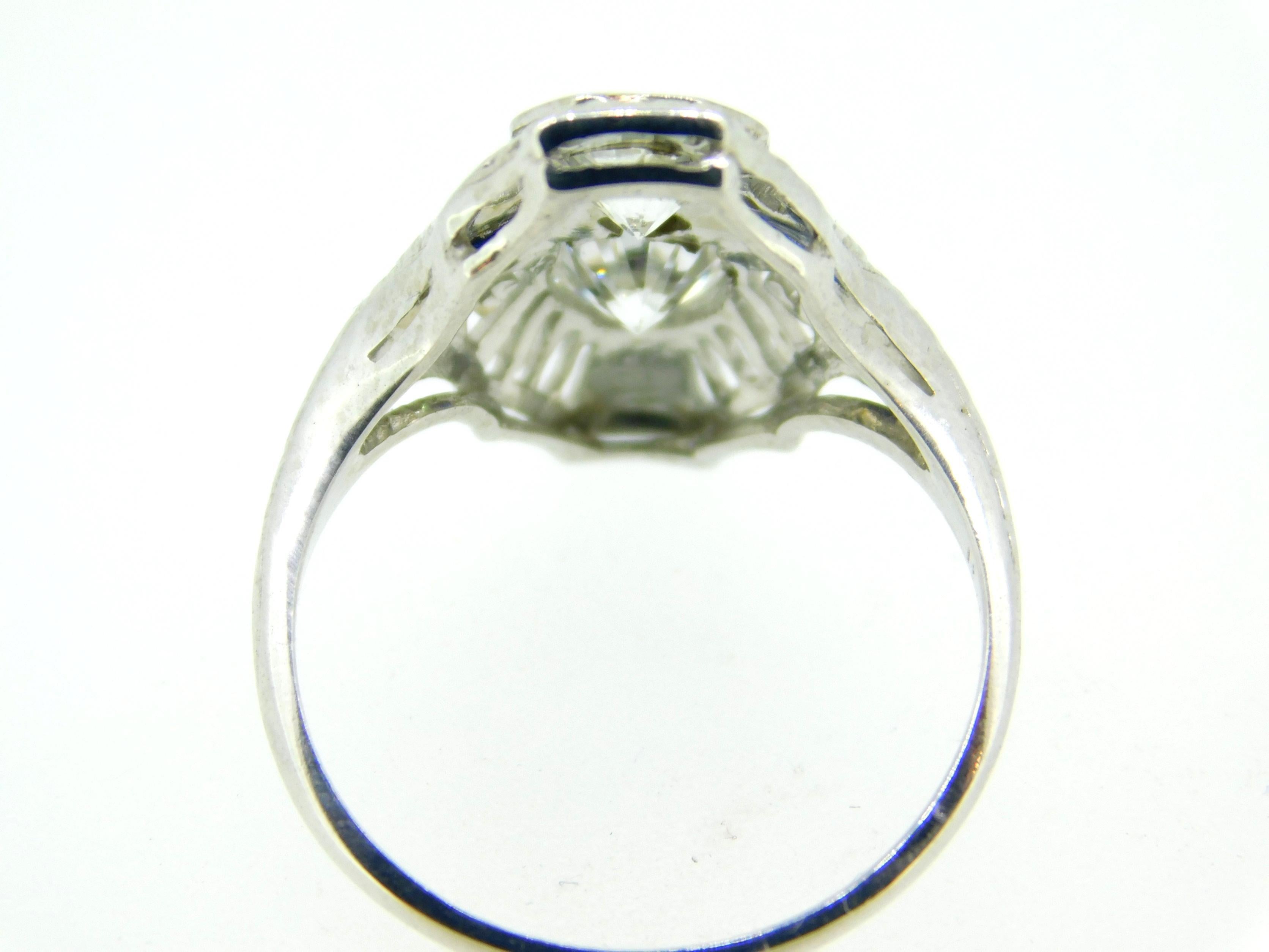 Art Deco 18k White Gold .92ct Diamond Filigree Ring '#J5050' In Excellent Condition For Sale In Big Bend, WI