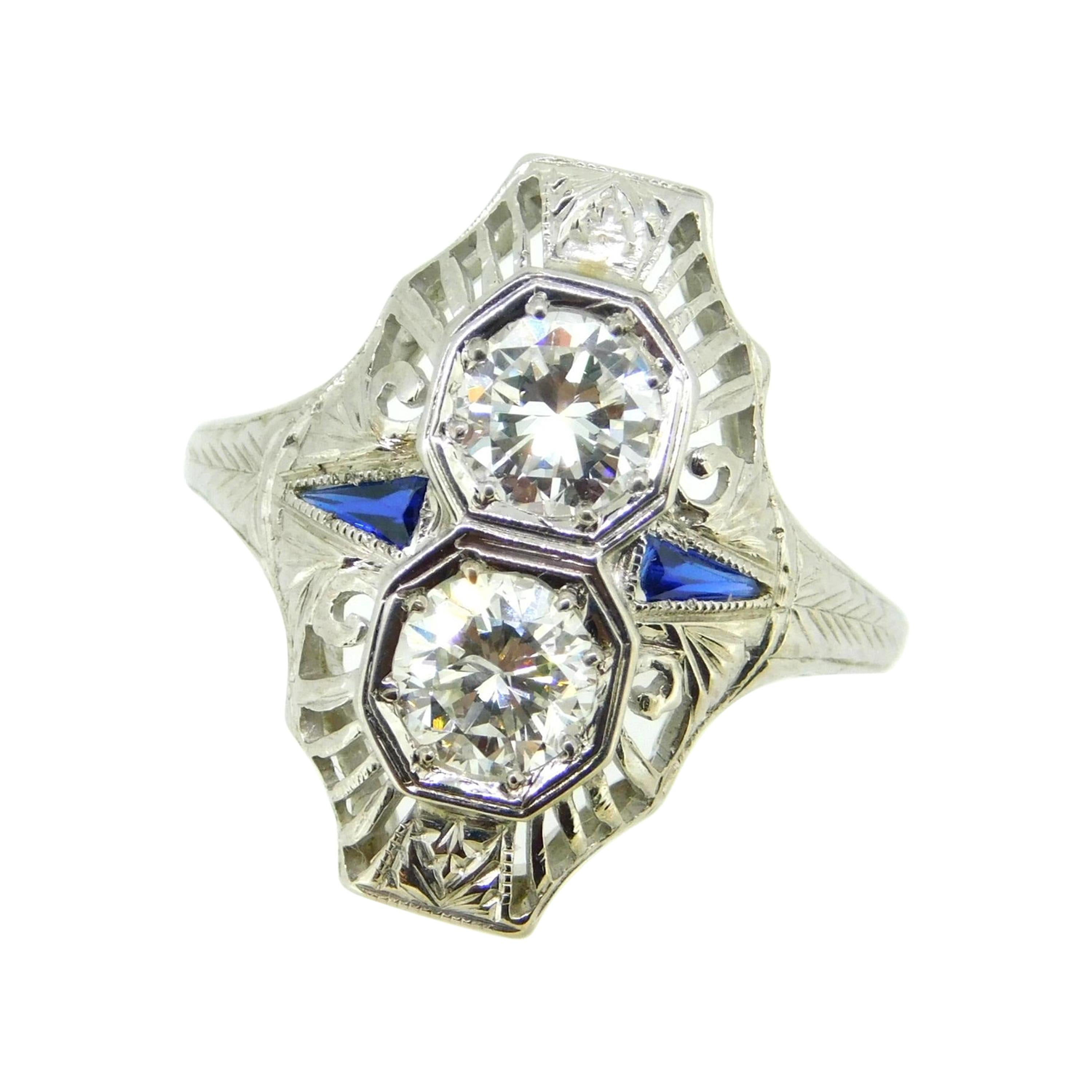 Art Deco 18k Weißgold 0,92 Karat Diamant Filigran Ring '#J5050'