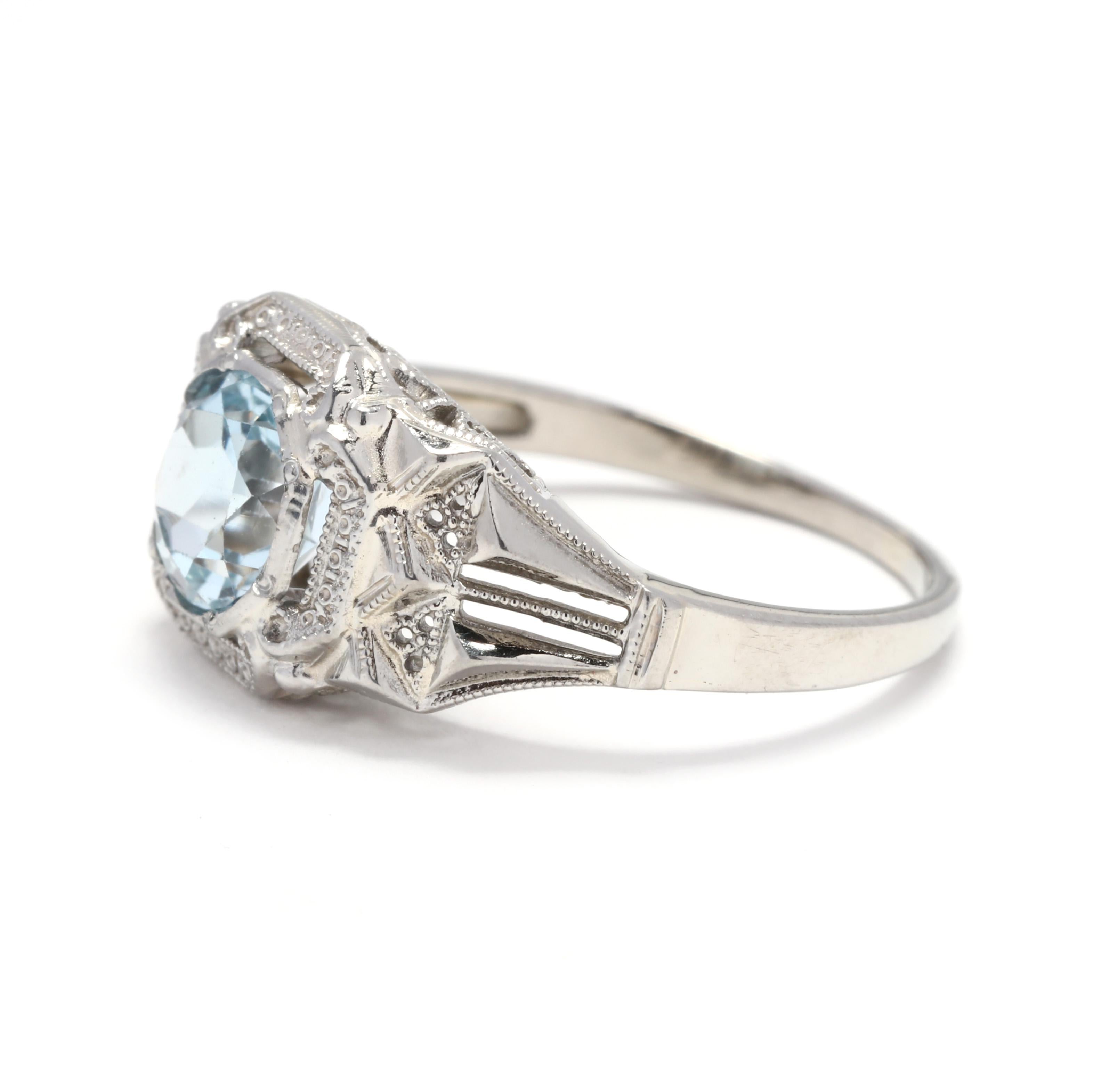 Round Cut Art Deco 18 Karat White Gold and Blue Topaz Engagement Ring