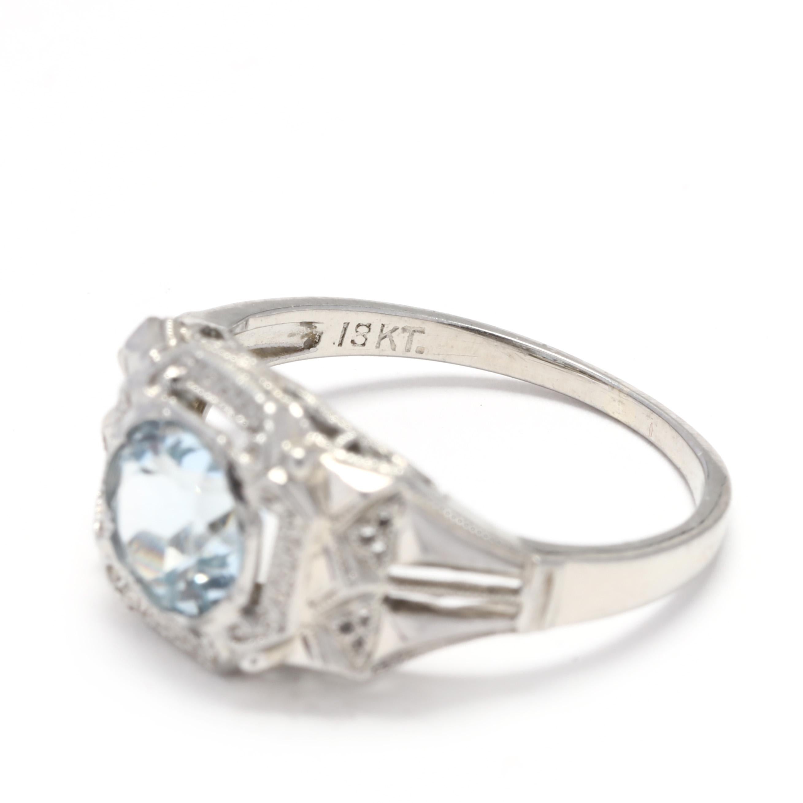 Art Deco 18 Karat White Gold and Blue Topaz Engagement Ring In Good Condition In McLeansville, NC