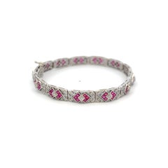 Bracelet Art Déco en or blanc 18K avec 2.50ct rubis et 1.10ct diamants