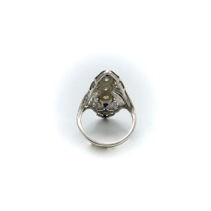 Art Deco 18K White Gold Diamond and Sapphire Ring In Good Condition For Sale In Venice, CA