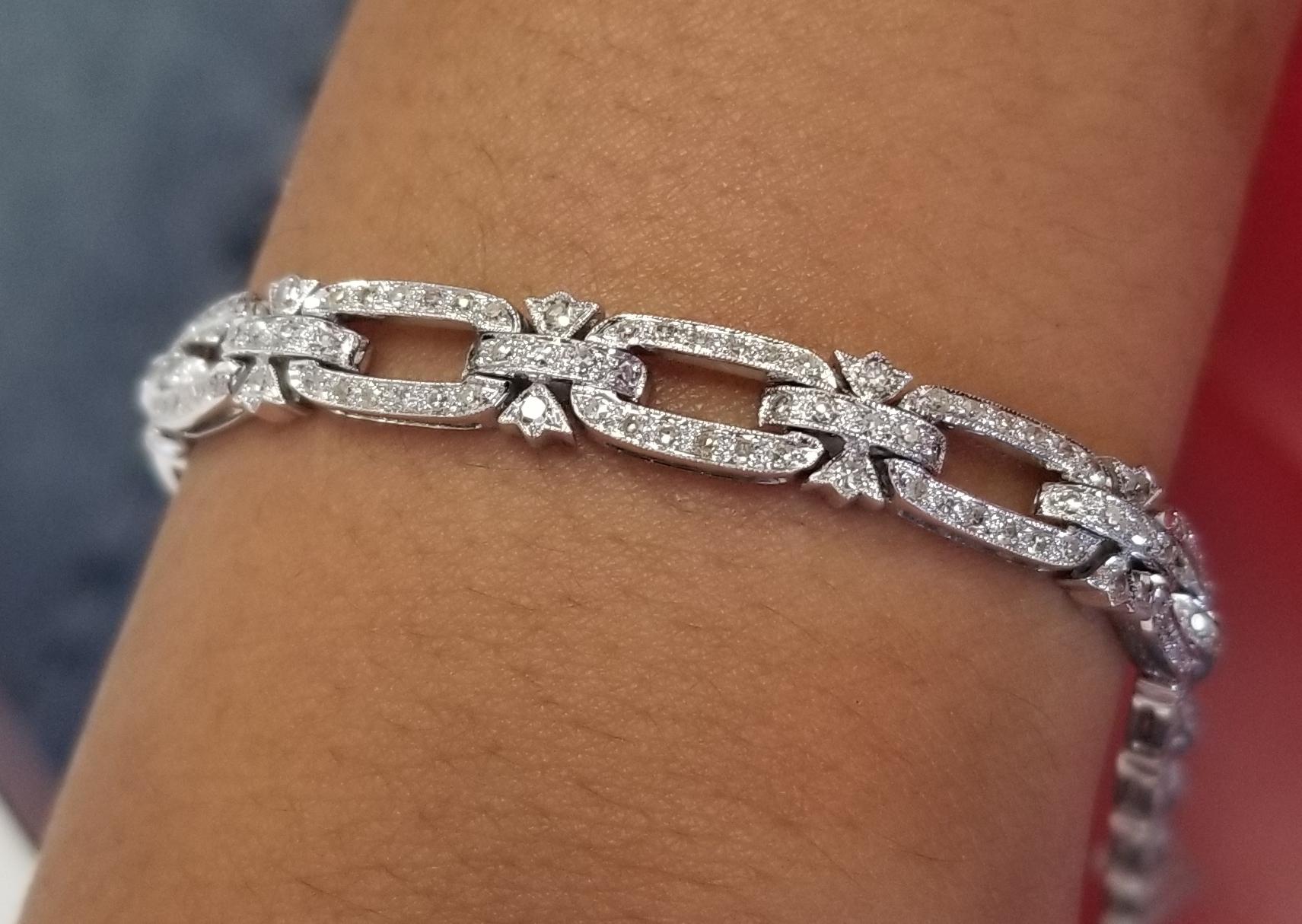 Women's or Men's Art Deco Style 18 Karat White Gold Diamond Bracelet .90pts. Carat