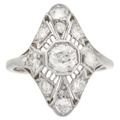 Art Deco 18k white gold diamond filigree ring