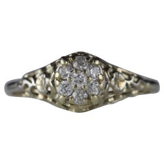 Art Deco 18K White Gold Diamond Floral Cluster Ring