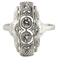 Art Deco 18K White Gold Diamond Navette Dinner Ring