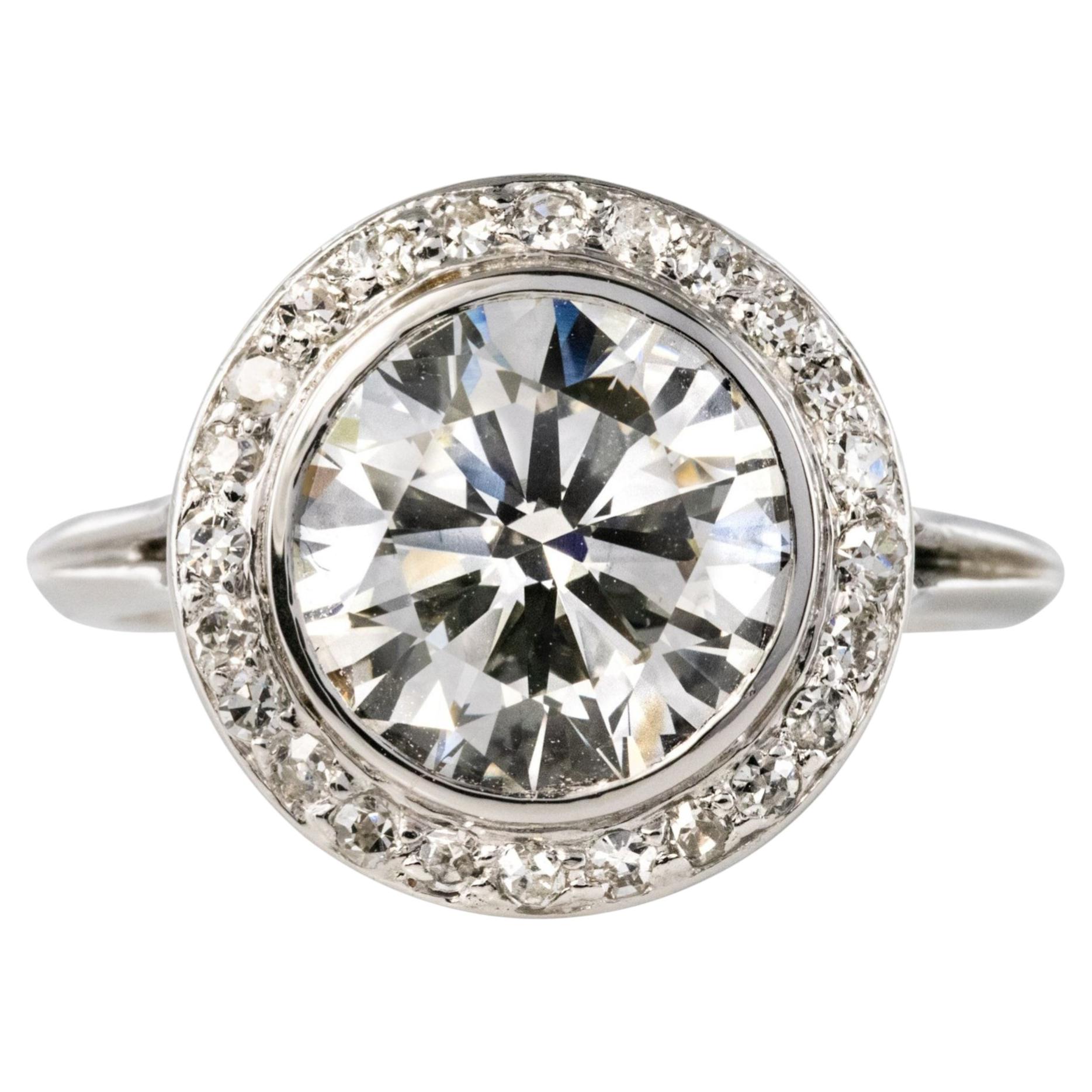 Art Deco 18K White Gold Diamond Ring, 3.64ct J.VVS2, French 1930s