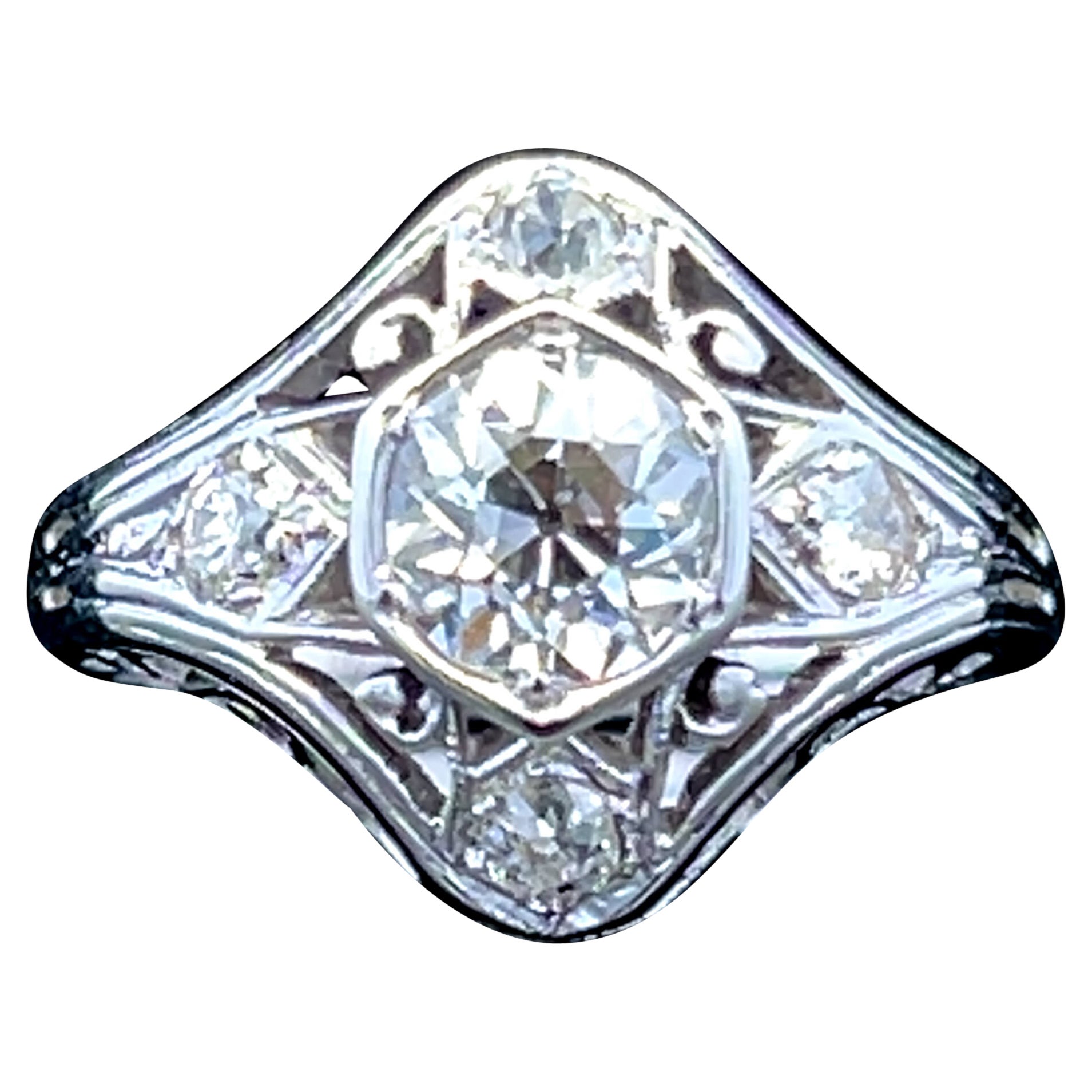 Art Deco 18k Weißgold 
Diamant Ring CIRCA 1930s im Angebot