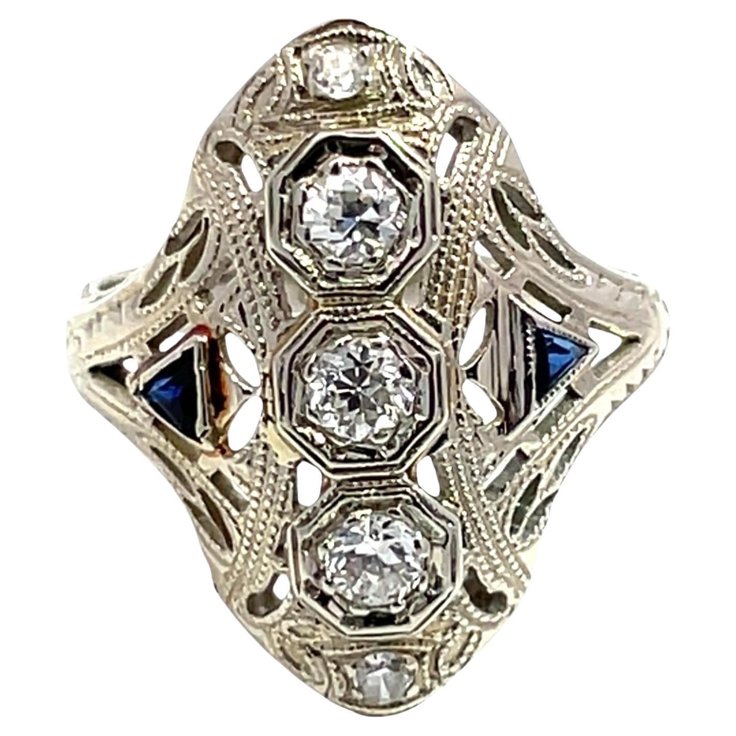 Art Deco 18k White Gold Diamond Ring For Sale