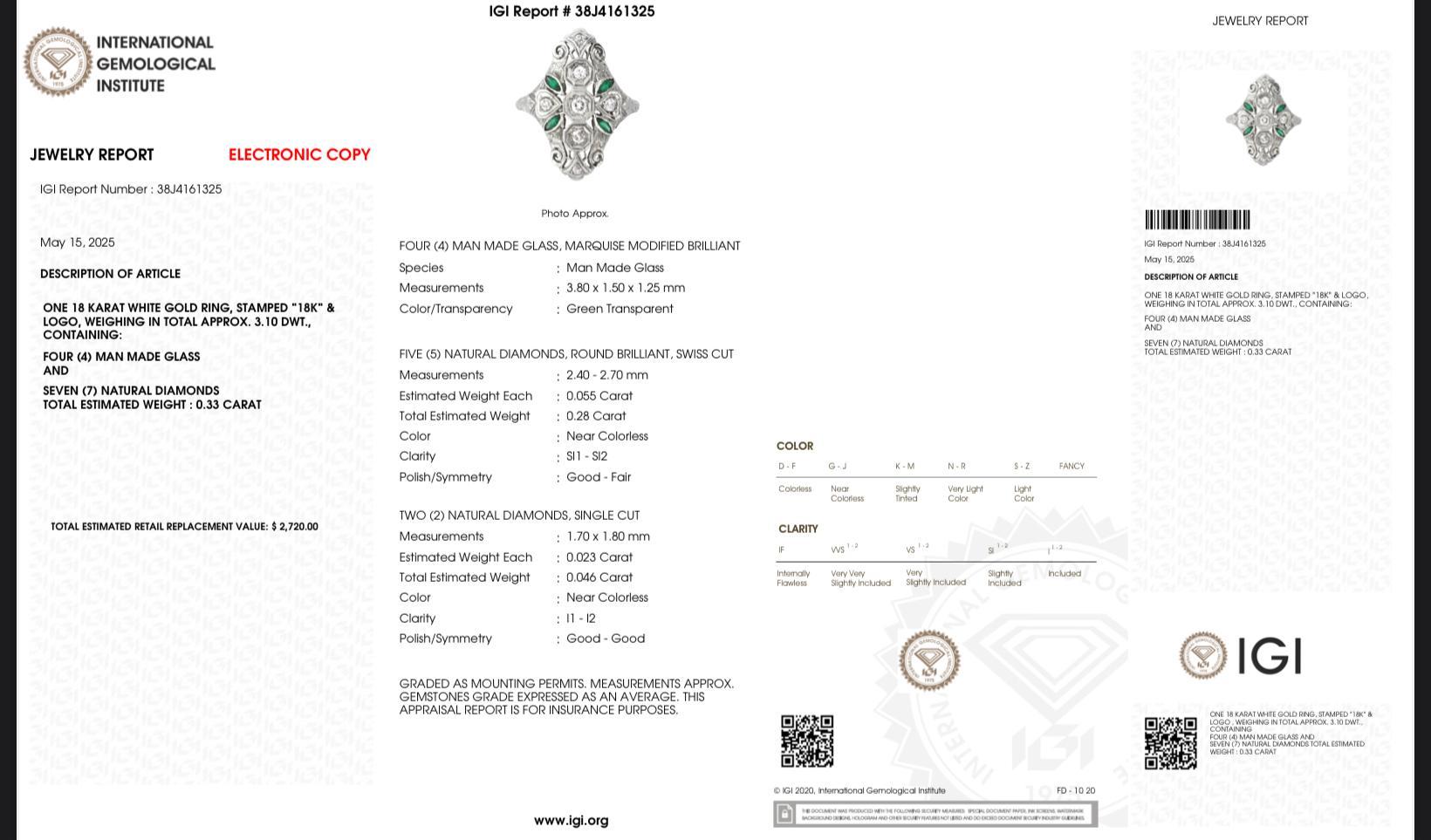 Anello con diamanti in oro bianco Art Deco 18K - Certificato IGI, 0,33ct di diamanti naturali, accenti in Greene & Greene, misura 9,25

Questo splendido anello d'epoca Art Déco è un raffinato esempio di Eleganza dei primi anni del XX secolo e mostra