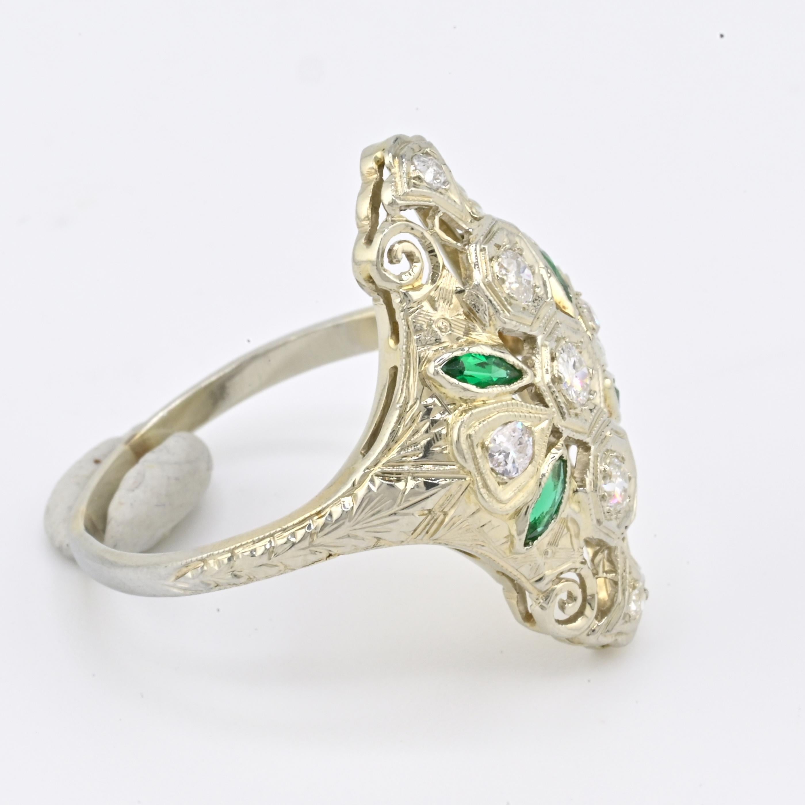 Taglio rotondo Anello Art Deco con diamanti in oro bianco 18 carati - Certificato IGI, 0,33 carati di diamanti naturali in vendita