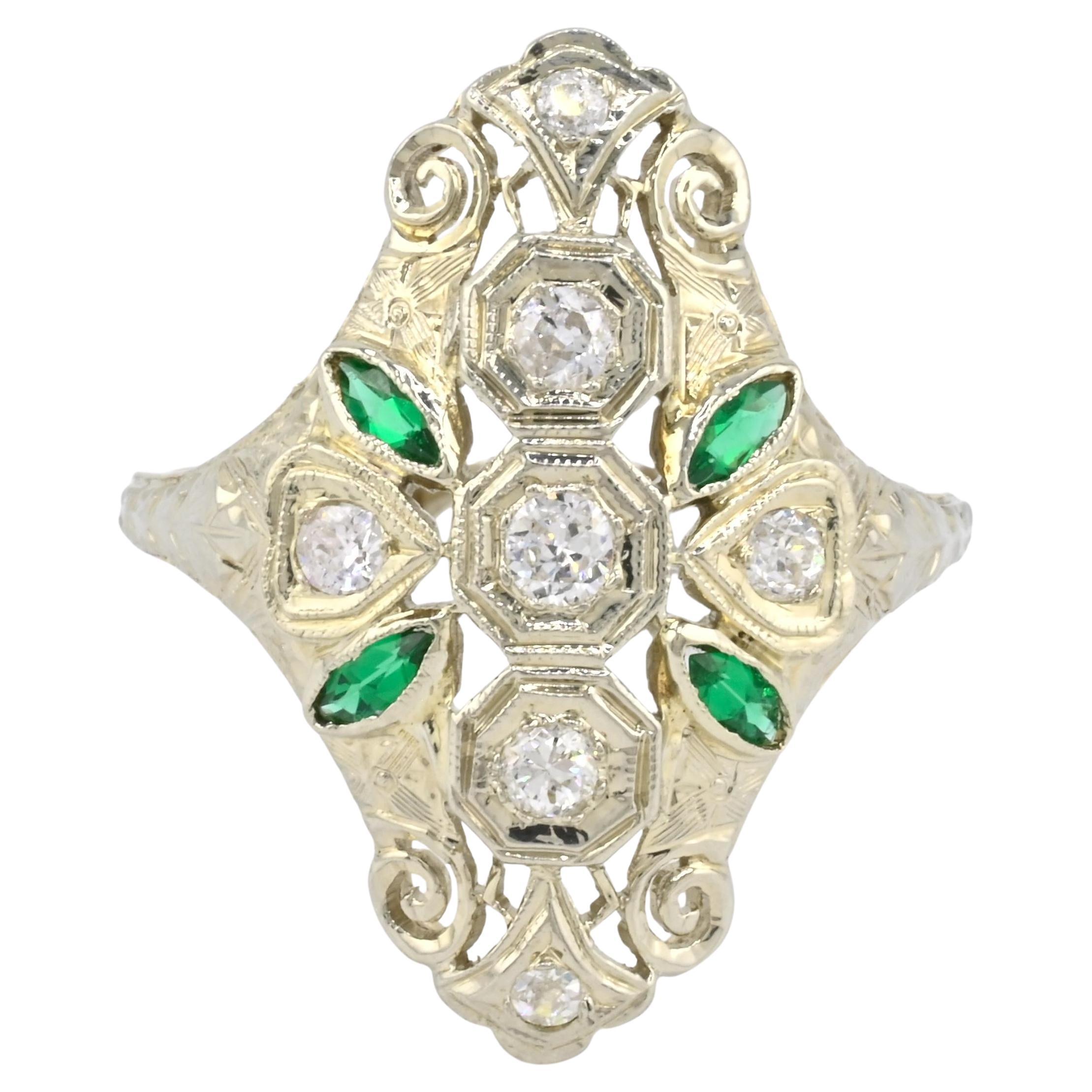 Anello Art Deco con diamanti in oro bianco 18 carati - Certificato IGI, 0,33 carati di diamanti naturali in vendita