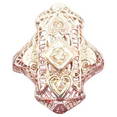 Anello Art Deco con scudo di diamanti in oro bianco 18K