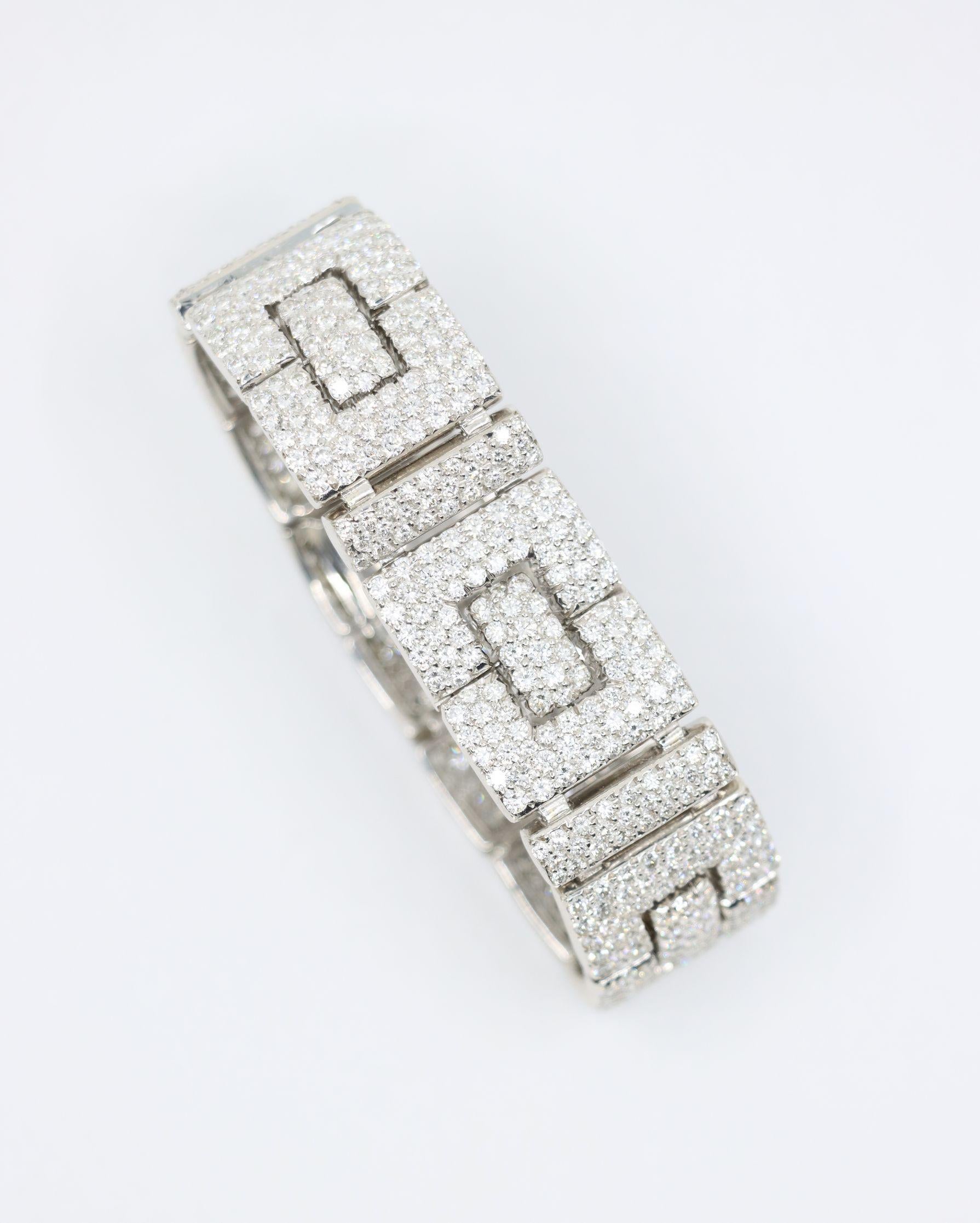 Art Deco 18K Weißgold Diamanten Armband (Brillantschliff) im Angebot