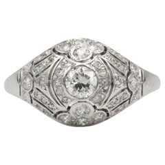 Art Deco 18K white gold Dome Ring with Old-Cut Diamonds — French, 1930s