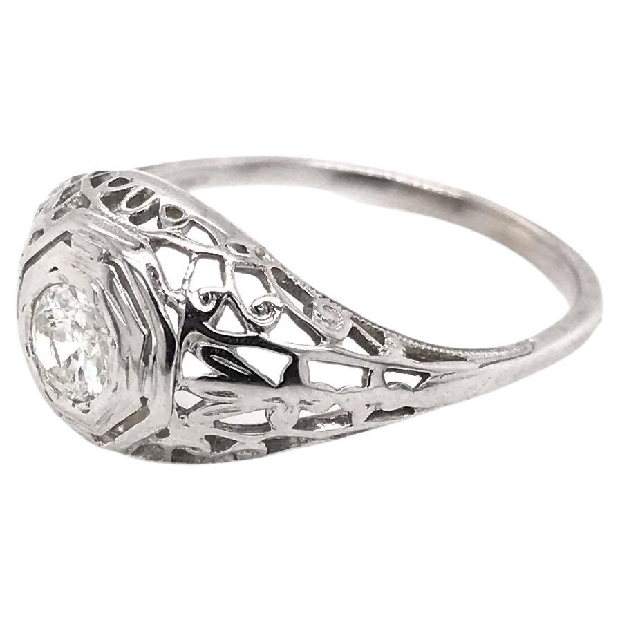 Art Deco 18K White Gold Filigree Style Ring For Sale at 1stDibs | art ...