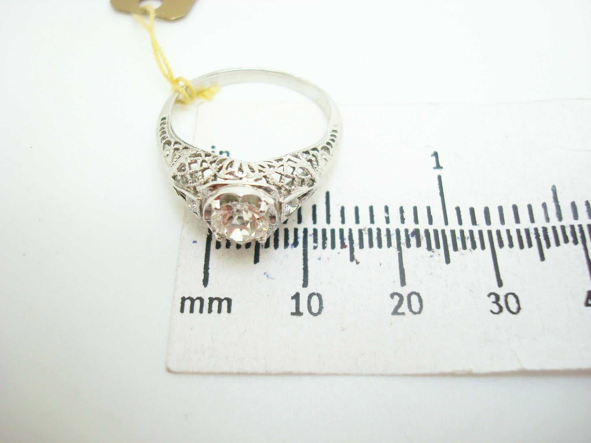 Art Deco 18k White Gold Genuine Natural Diamond Filigree Ring .56ct '#J2360' 5