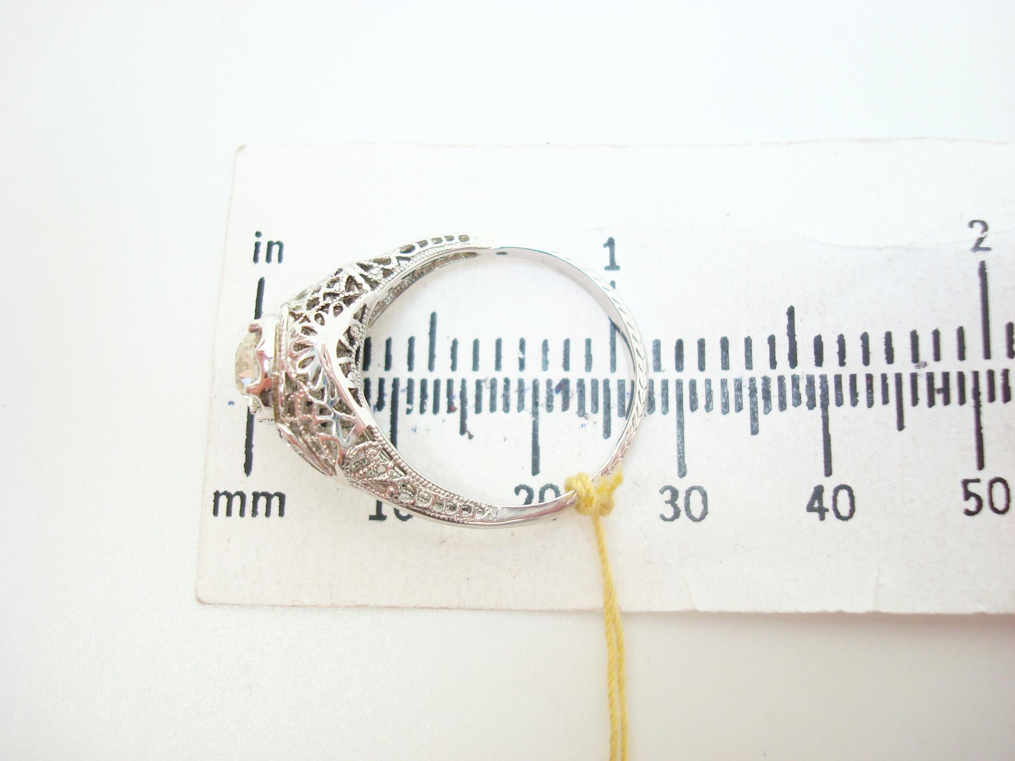 Art Deco 18k White Gold Genuine Natural Diamond Filigree Ring .56ct '#J2360' 3
