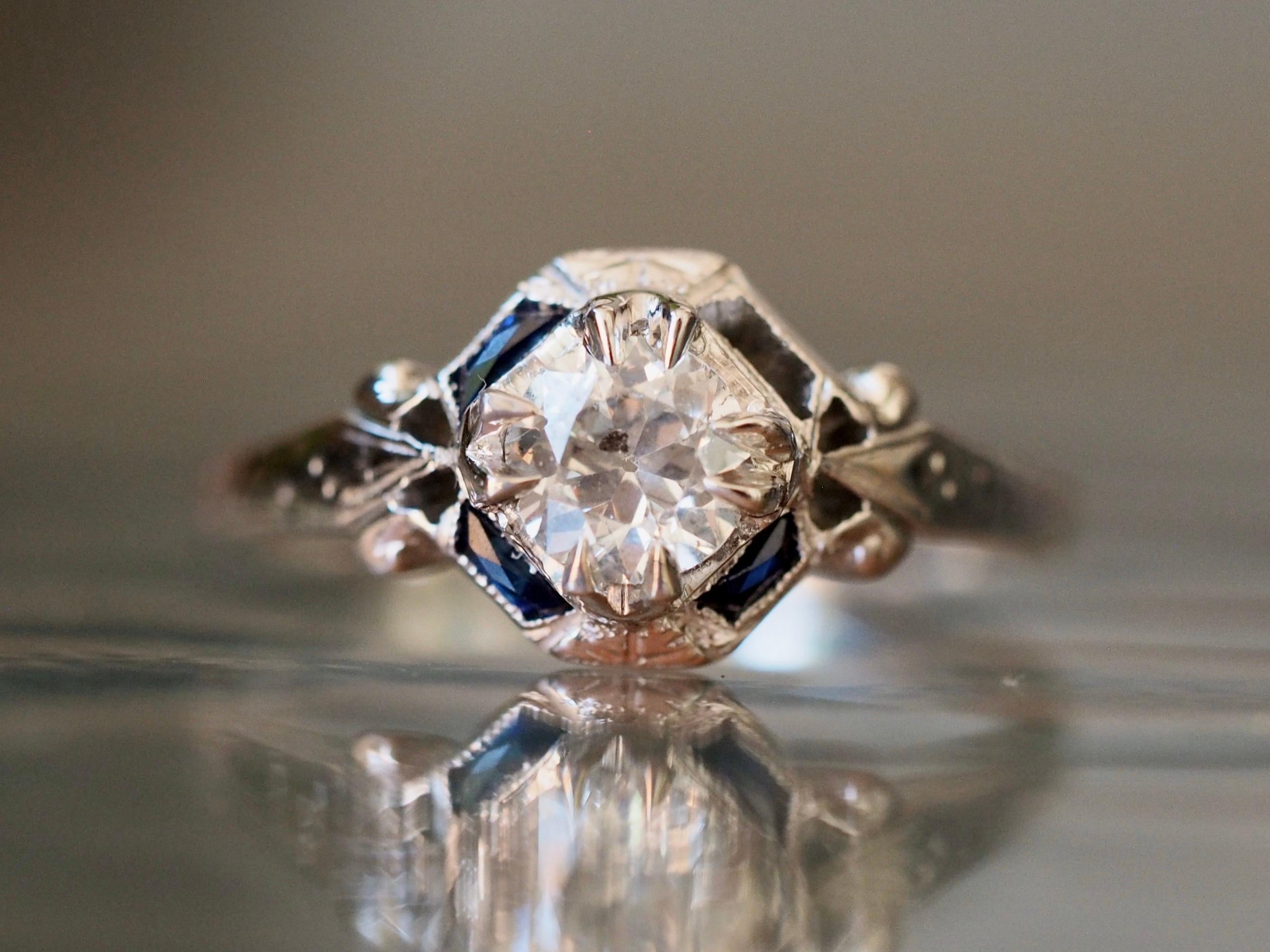 Art Deco 18 Karat White Gold Old European Cut Diamond Ring In Good Condition In Addison, TX