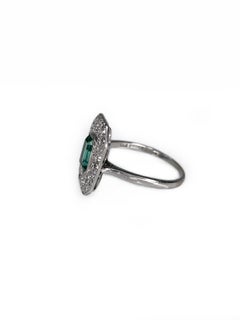 Art Deco 18 Karat Gold 1,00 Karat Turmalin 0,57 Karat Diamant Quadratischer Ring