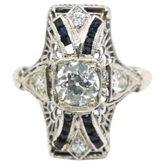 Vintage Art Deco 18K White Gold Sapphire Diamond Ring
