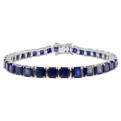 Art Deco 18k White Gold Sapphire Tennis Bracelet 20.32 CTW Square Cut Sapphires