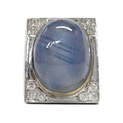 Art Deco 18K White Gold Star Sapphire Diamond Ring, 20.04ctw, Size 10