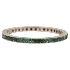 Art Deco 18K White Gold Antique French Cut Emerald Stackable Eternity Band