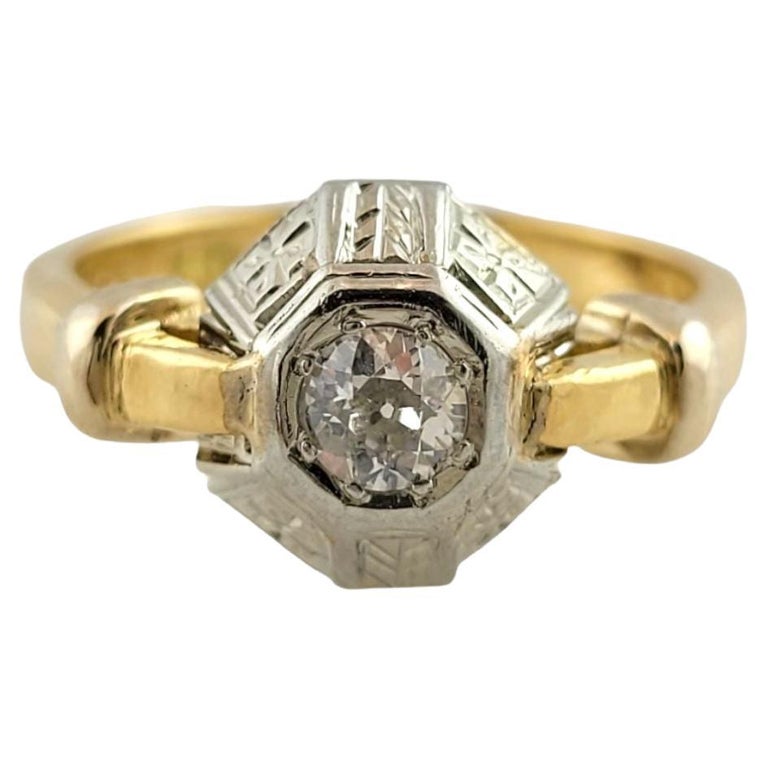 Art Deco 18k Yellow and White Gold Diamond Ring For Sale at 1stDibs