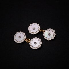 Art Deco 18K Yellow Gold and Platinum Mother of Pearl and Diamond Star Cufflinks