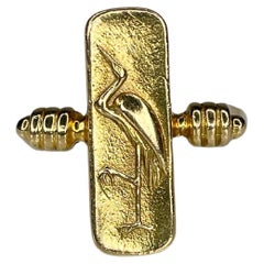 Art Deco 18K Yellow Gold Crane Bird Ring