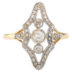 Anello Art Deco con navette di diamanti in oro giallo 18 carati