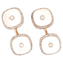 Boutons de manchette Art déco en or jaune 18K avec perles