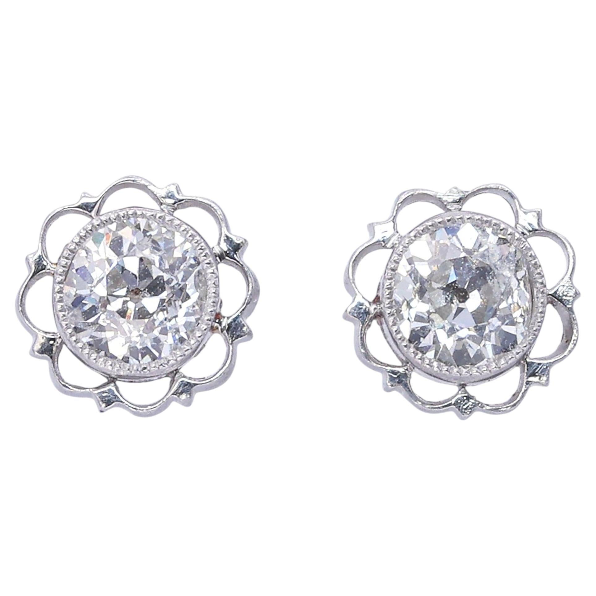 Art Deco 18k Yellow Gold & Platinum 0.73tcw Old Euro Diamond Stud Earrings