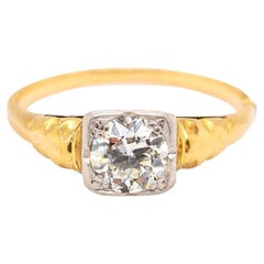 Art Deco 18K Yellow Gold & Platinum Ladies Solitaire Wedding Ring