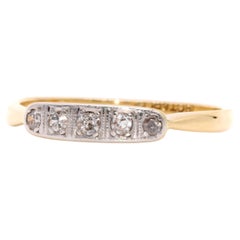 Art Deco 18K Yellow Gold & Platinum Old Cut Diamond 5 Stone Ring