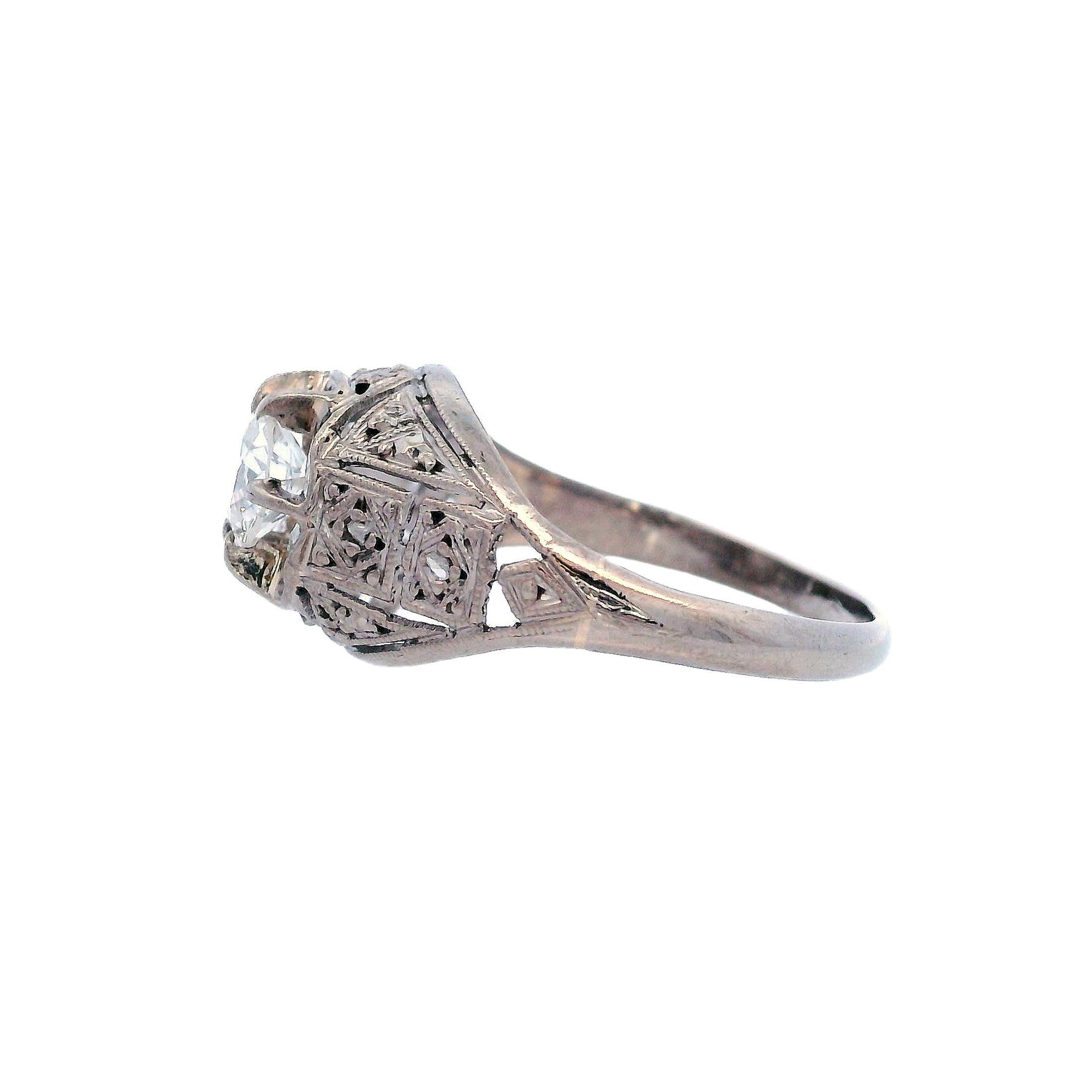 Women's or Men's Art Deco 18kt Gold Filigree Ring with Diamonds For Sale