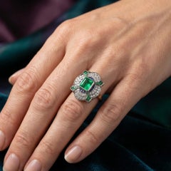 Art Deco 18KT Gold, Platinum, Emerald, Sapphire and Diamond Ring