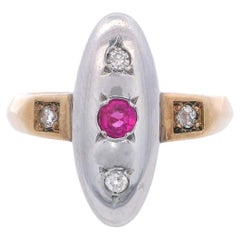 Anello Art Déco in oro 18 carati e platino con diamante e rubino sintetico