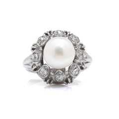 Art Deco 18KT Gold South Sea Cultured Pearl & Diamond Ring