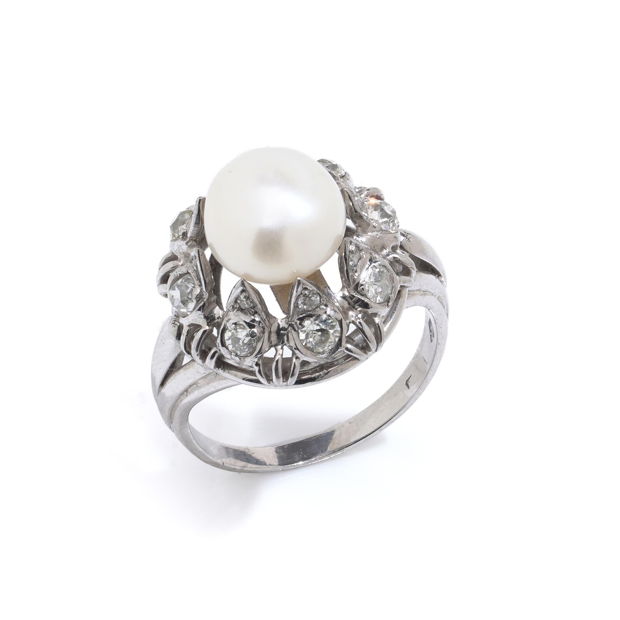 Bague Art Déco en or 18KT perles de culture des mers du Sud et diamants