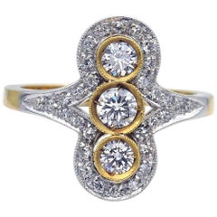 Art Deco 18kt Gold Three-Stone Diamond Ring, Italy, Circa 1970