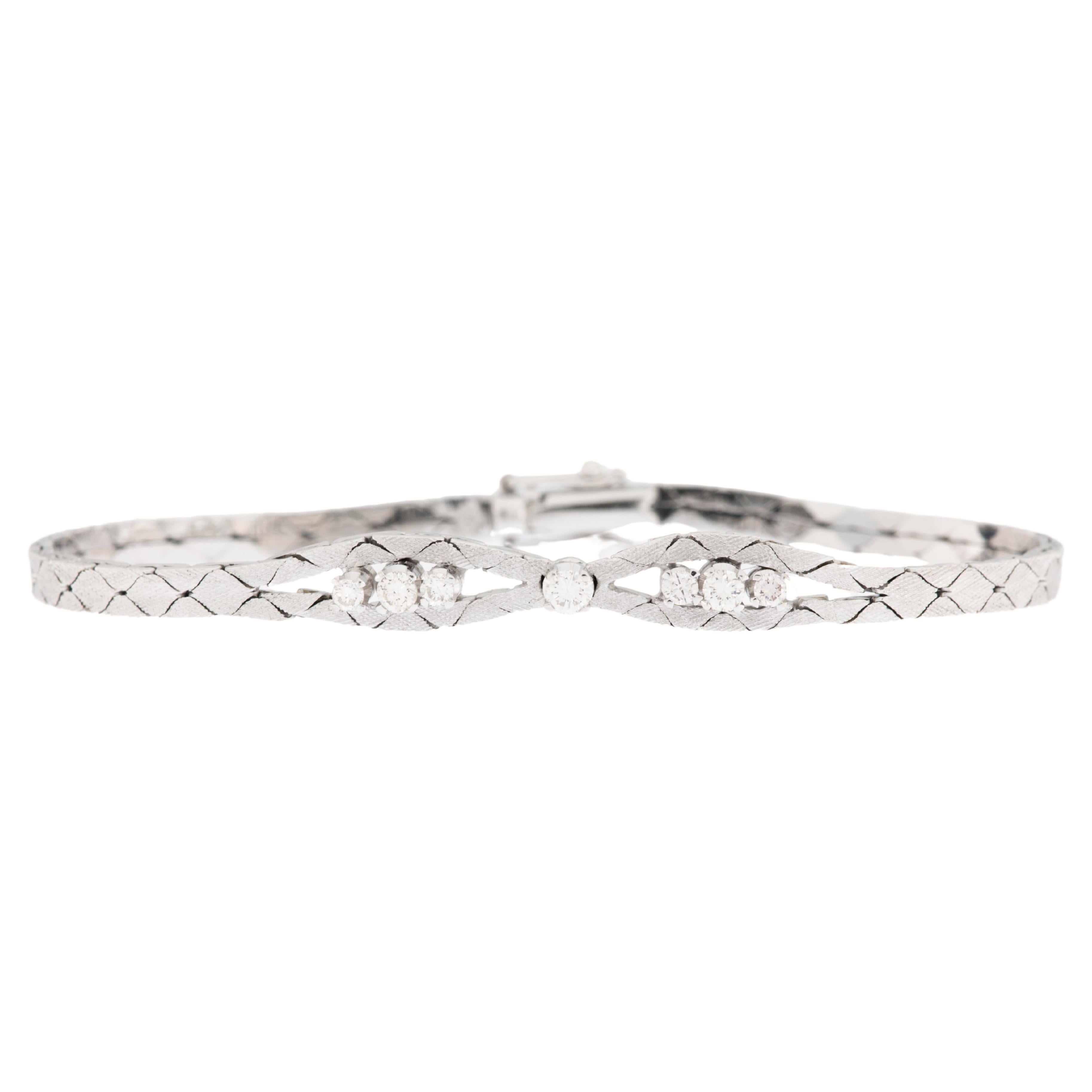 Art Deco 18kt Satined White Gold Bracelet with Diamonds For Sale