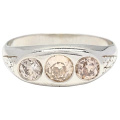 Art Deco 18KT White Gold and Cognac Old European Cut Diamond Three-Stone Ring