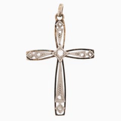 Art Deco 18kt White Gold Cross with Diamonds