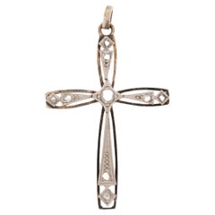 Antique Art Deco 18kt White Gold Cross with Diamonds
